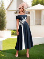 Felicite Navy Blue front view wedding guest dress