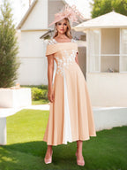 Felicite Peach front view wedding guest dress