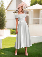 Felicite Silver front view wedding guest dress