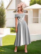 Felicite Steel Grey front view wedding guest dress