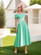 Felicite Pool Blue front view wedding guest dress