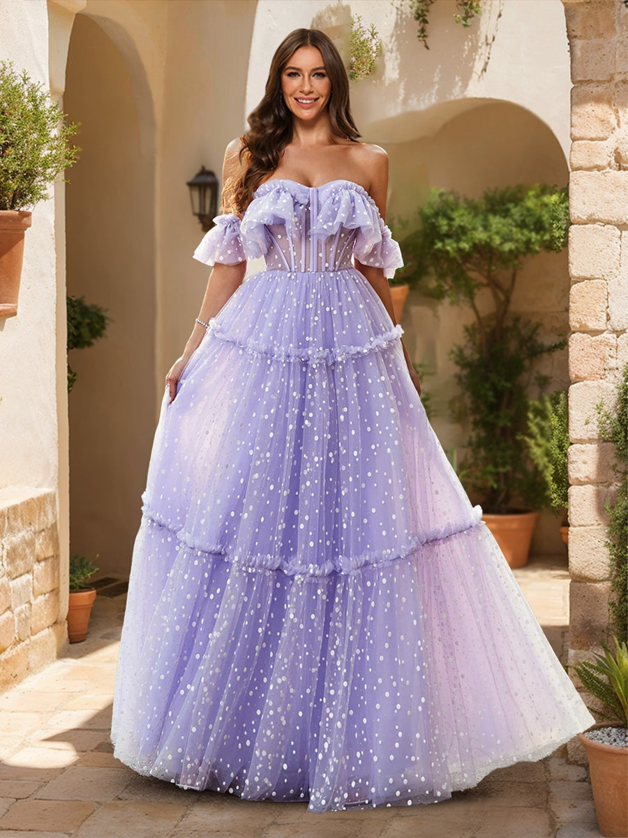Evelina Sol Lilac front view prom dress
