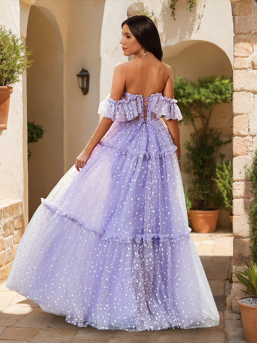 Evelina Sol Lilac back view prom dress