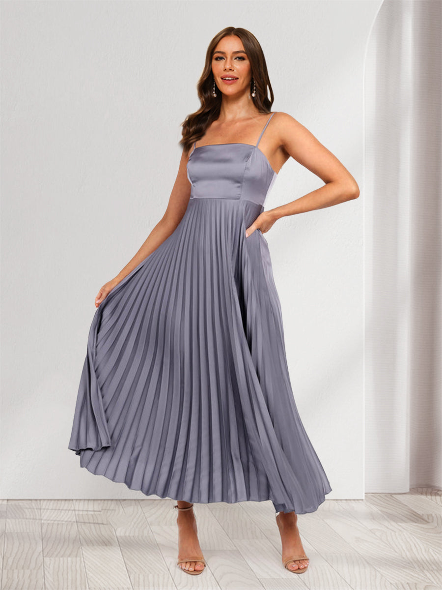 Portia Steel Grey front view wedding guest dress