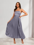 Portia Steel Grey front view wedding guest dress