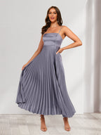 Portia Steel Grey front view wedding guest dress