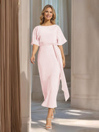 Rosalind Pearl Pink front view wedding guest dress