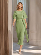 Rosalind Olive Green front view wedding guest dress