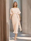 Rosalind Peach front view wedding guest dress