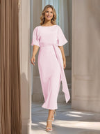 Rosalind Pearl Pink back view wedding guest dress
