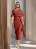 Rosalind Rust front view wedding guest dress