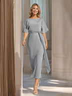 Rosalind Steel Grey front view wedding guest dress