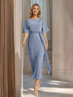 Rosalind Steel Blue front view wedding guest dress