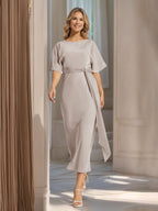 Rosalind Taupe front view wedding guest dress