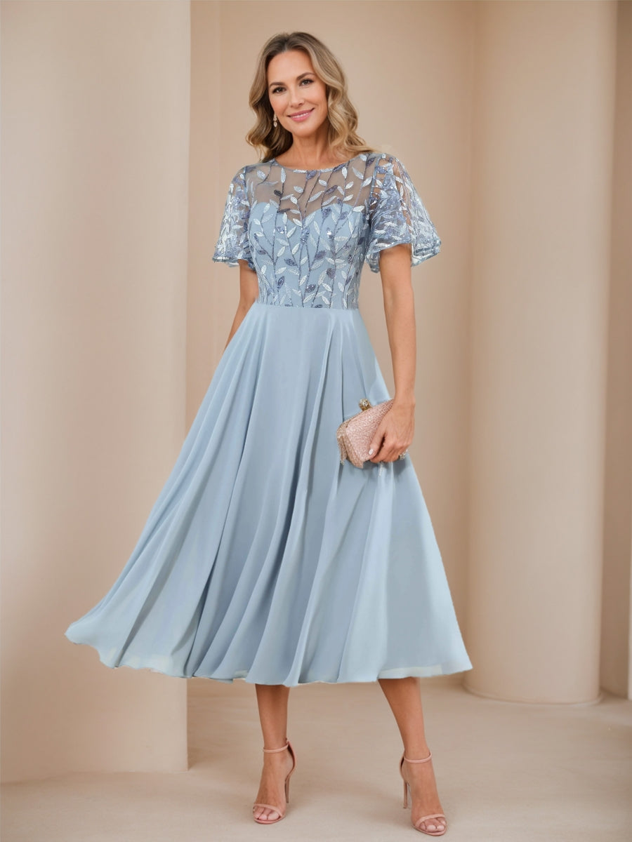 Xylia Sky Blue front view wedding guest dress