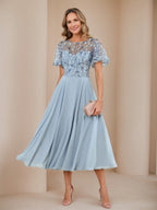 Xylia Sky Blue front view wedding guest dress