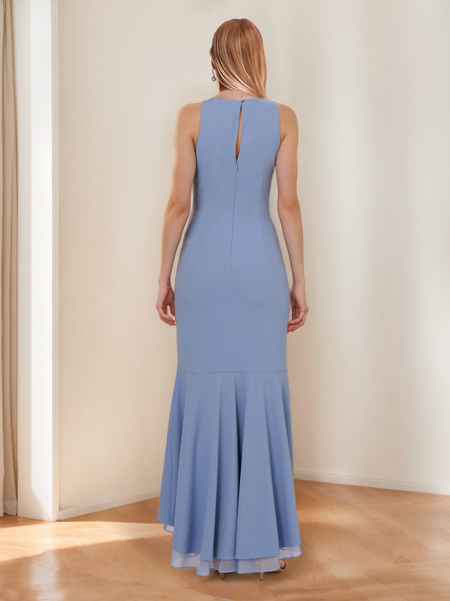 Selene Hart Steel Blue back view wedding guest dress