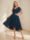 Gwyneth Navy Blue front view wedding guest dress