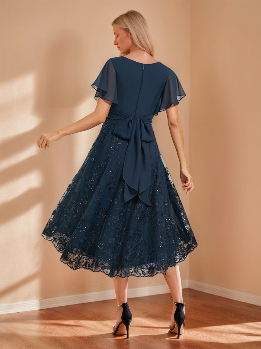 Gwyneth Navy Blue back view wedding guest dress