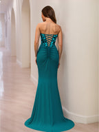 Winona Grace Hunter Green back view prom dress