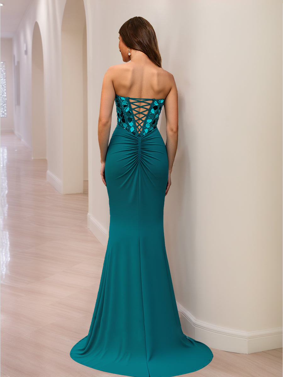 Winona Grace Hunter Green back view prom dress