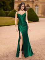 Valencia Rue Hunter Green front view prom dress