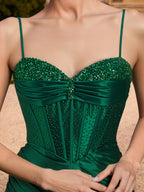 Valencia Rue Hunter Green side view prom dress