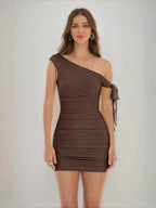 Jessamine brown front view homecoming dress