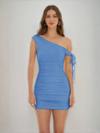 Jessamine steel blue front view homecoming dress