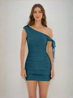 Jessamine teal front view homecoming dress