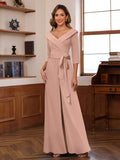 Elora Pearl Dusty Rose front view mother of the bride dress