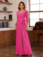 Elora Pearl Hot Pink front view mother of the bride dress