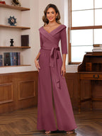 Elora Pearl Plum front view mother of the bride dress