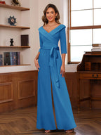 Elora Pearl Ocean Blue front view mother of the bride dress