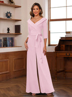 Elora Pearl Rose Pink front view mother of the bride dress