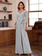 Elora Pearl Silver front view mother of the bride dress