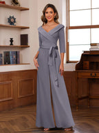 Elora Pearl Steel Grey front view mother of the bride dress