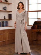 Elora Pearl Taupe front view mother of the bride dress
