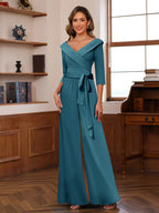 Elora Pearl Teal front view mother of the bride dress