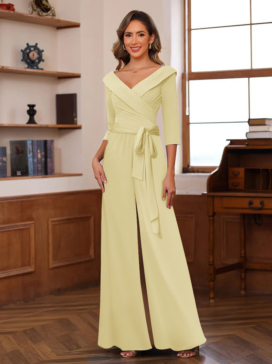 Elora Pearl Yellow front view mother of the bride dress