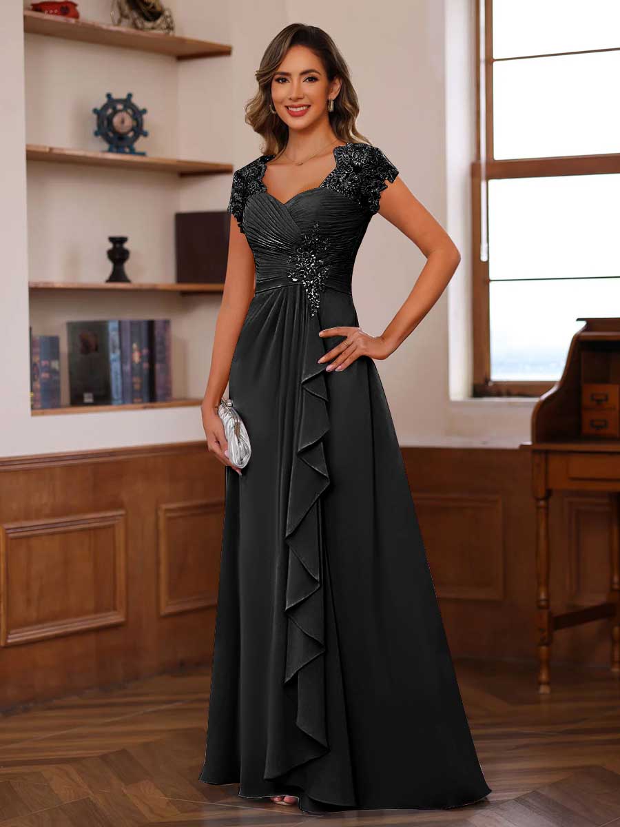 Mirabelle black front view mother of the bride dress