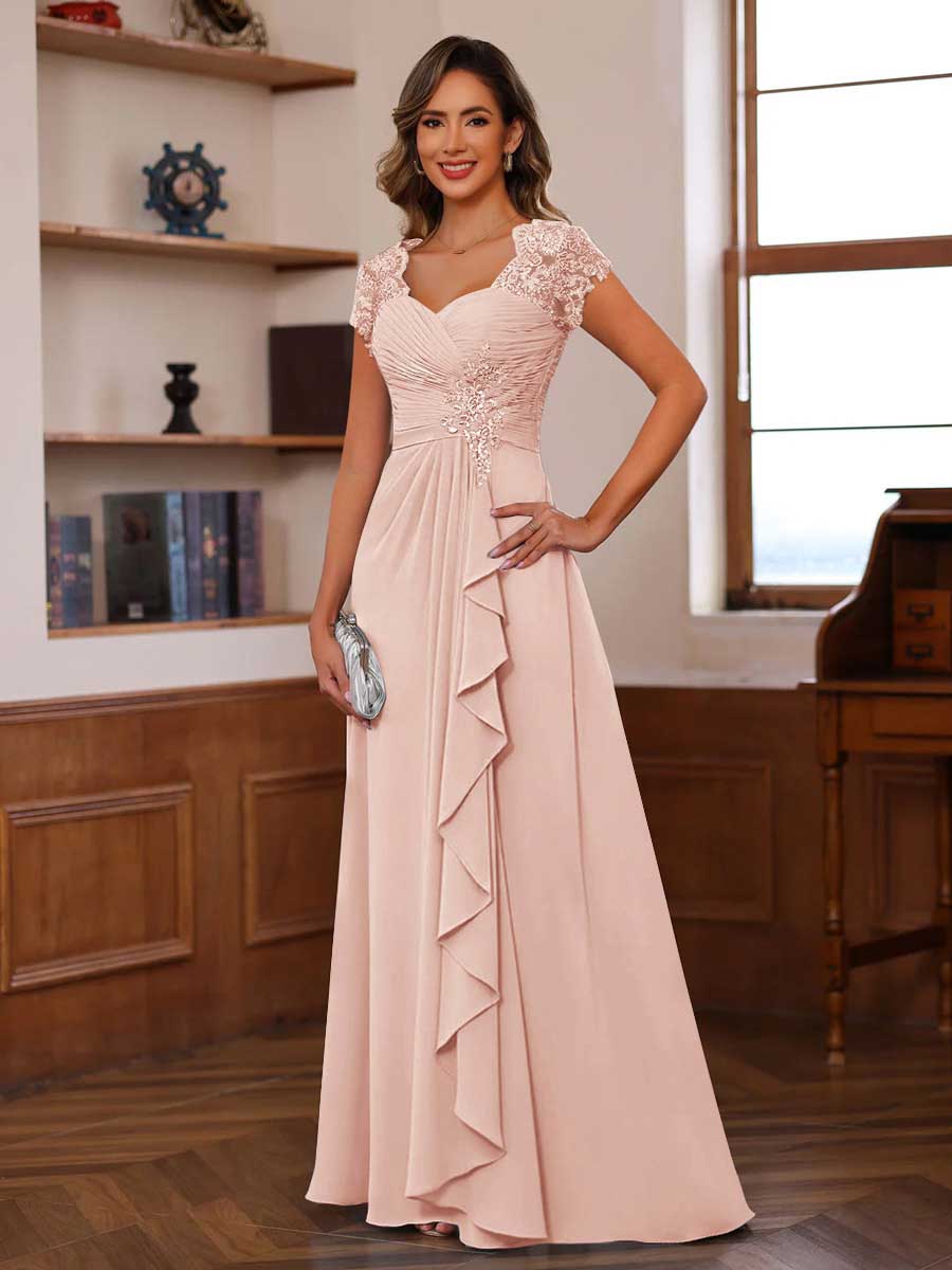 Mirabelle blush front view mother of the bride dress