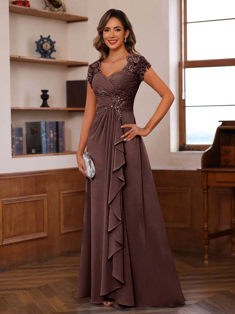 Mirabelle brown front view mother of the bride dress