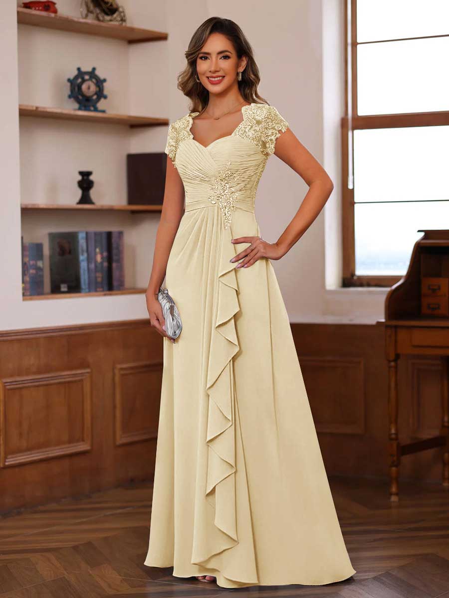 Mirabelle champagne front view mother of the bride dress
