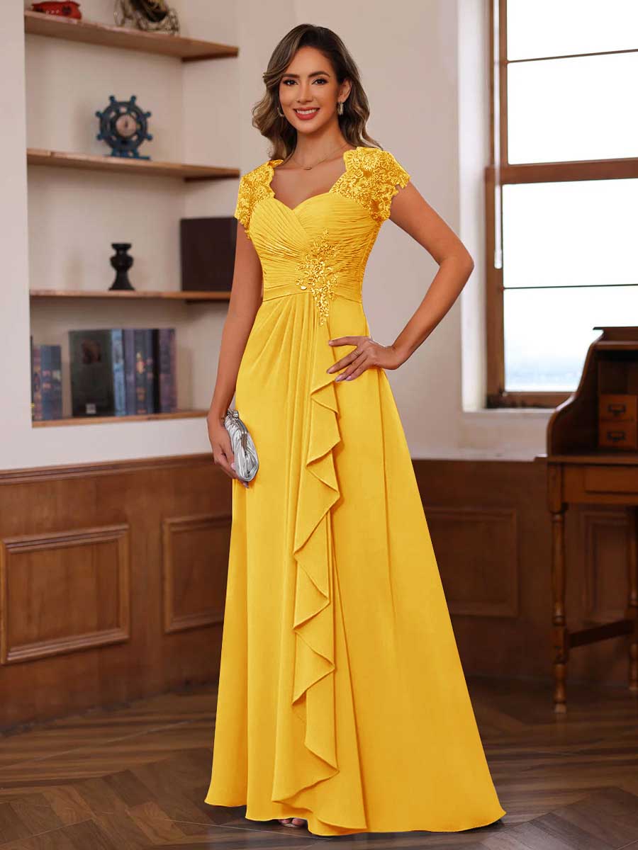 Mirabelle gold front view mother of the bride dress