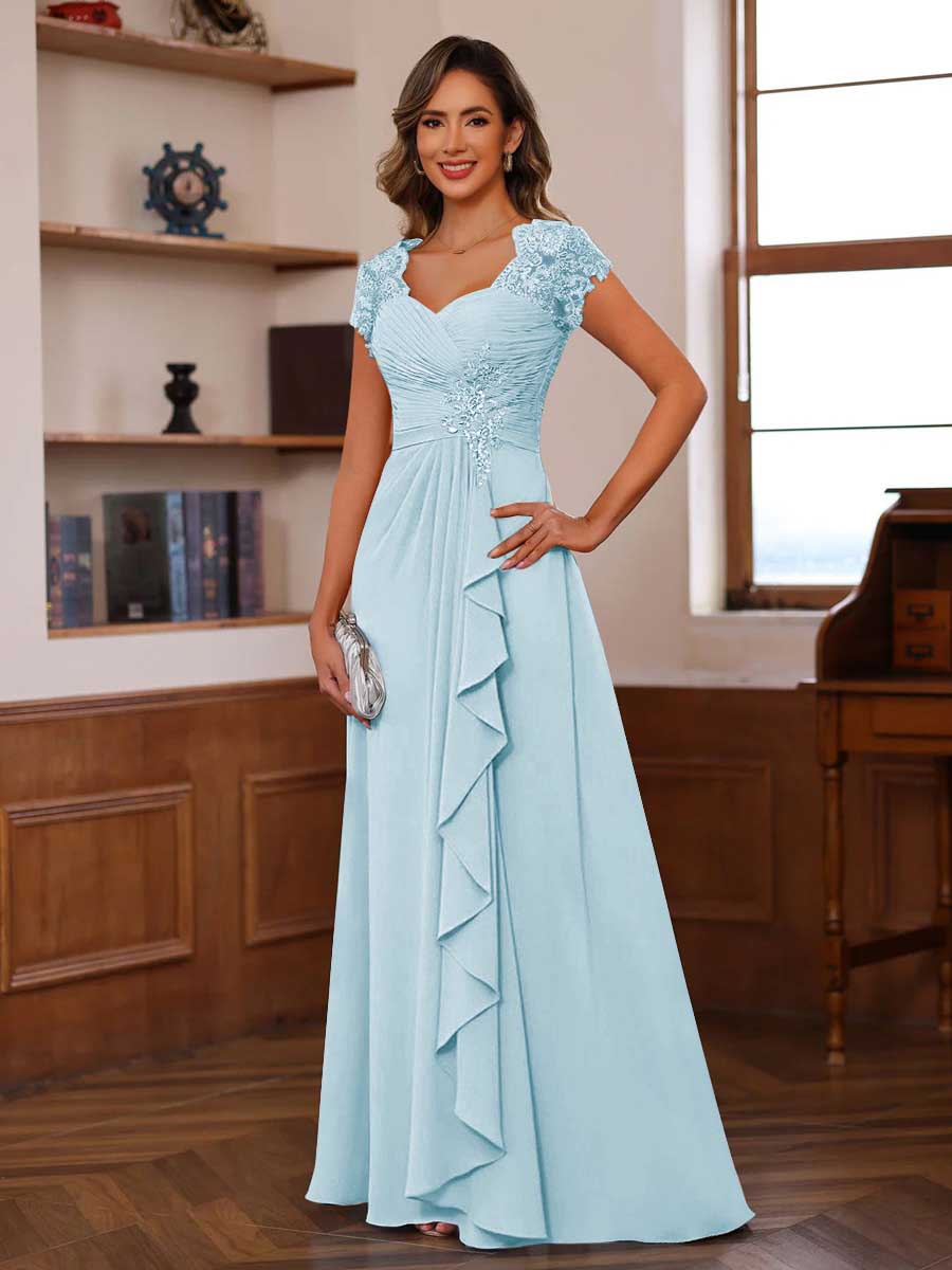 Mirabelle sky blue front view mother of the bride dress