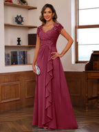 Mirabelle burgundy front view mother of the bride dress