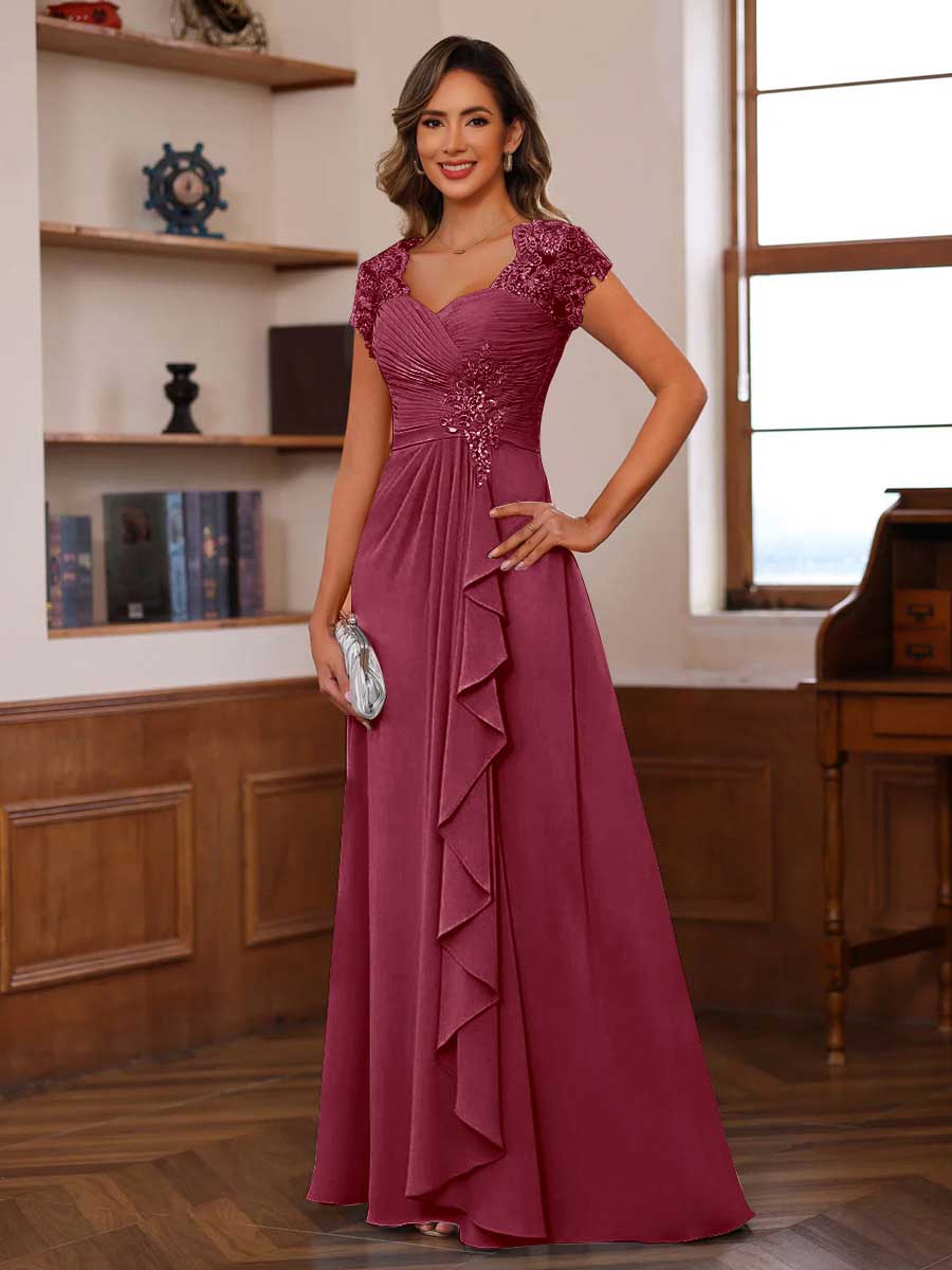 Mirabelle burgundy front view mother of the bride dress