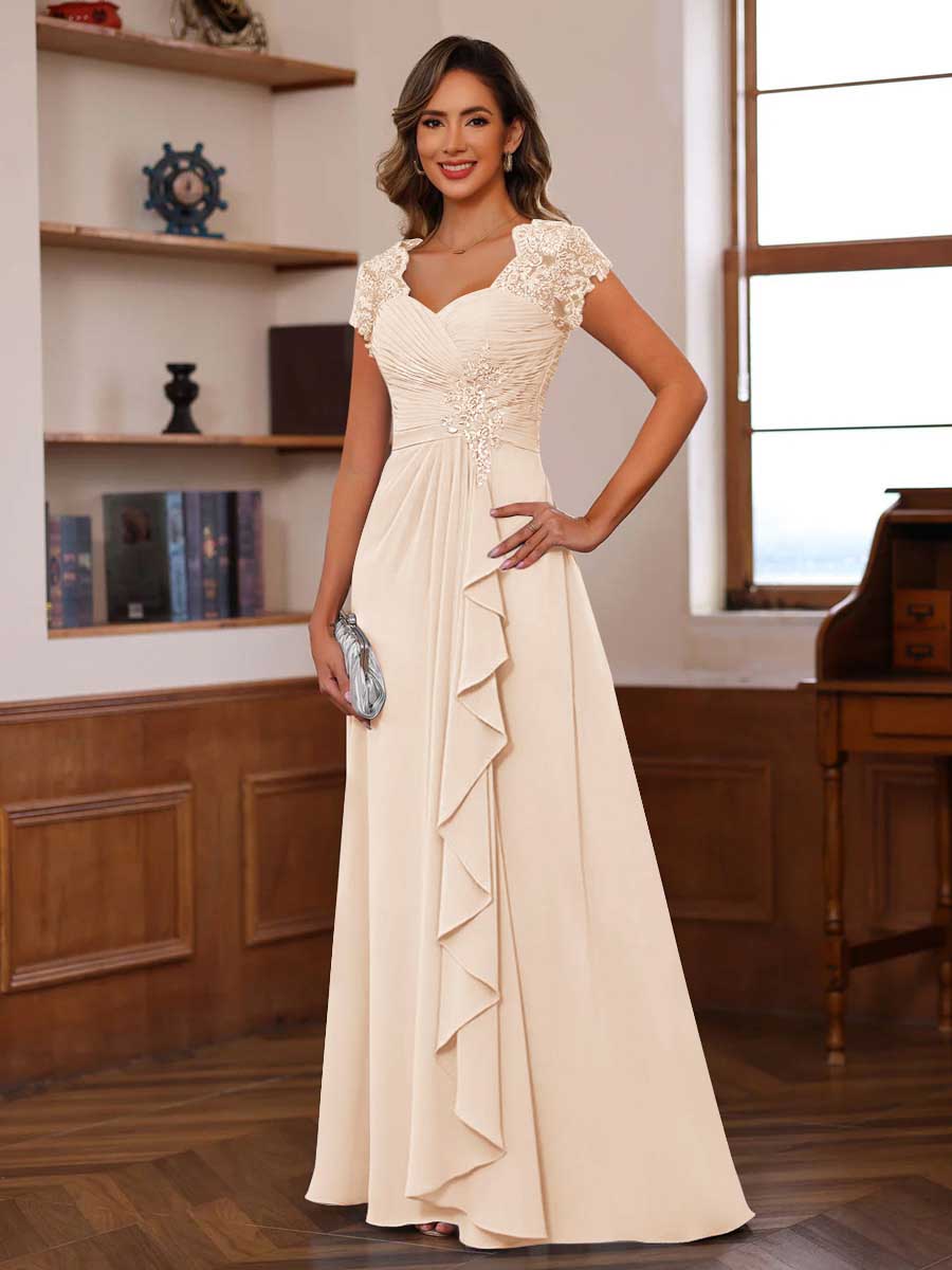 Mirabelle champagne alternate front view 2 mother of the bride dress