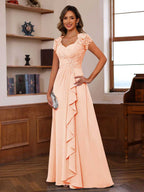 Mirabelle peach front view mother of the bride dress